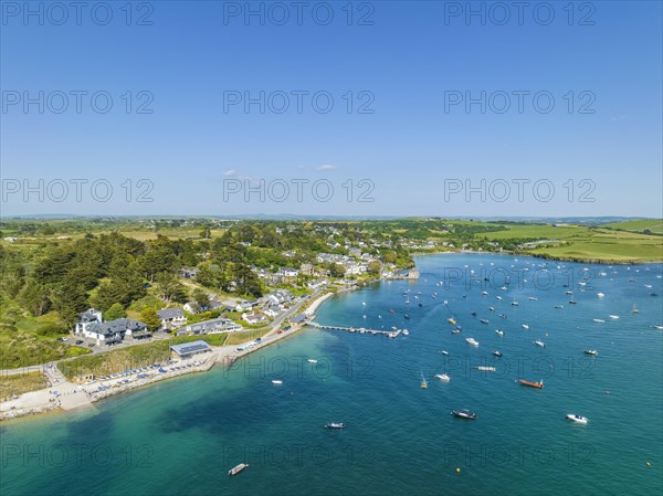 Aerial view of the harbour village of Rock on the River Camel