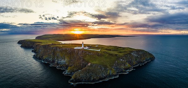 Sunset over Mull of Galloway Lighthouse from a drone