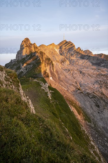 View of the summit of Saentis and Lisengrat at sunrise