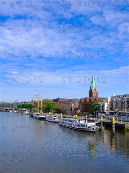 View of the Weser with Bremen Old Town behind
