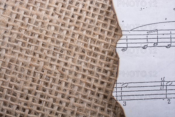Musical notes on paper placed on a linen canvas