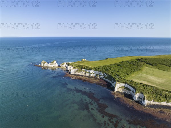 Aerial view of the chalk coast Old Harry Rocks