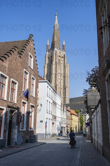 Townhouses with the Church of Our Lady in the Old Town of Bruges