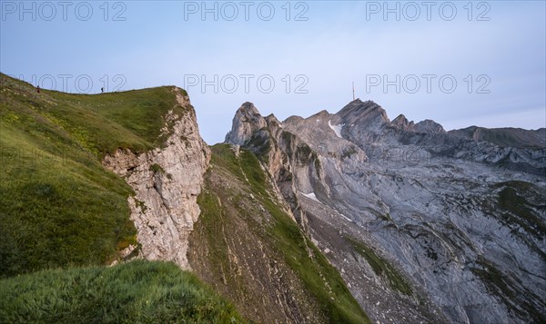 View of the summit of Saentis and Lisengrat at sunrise