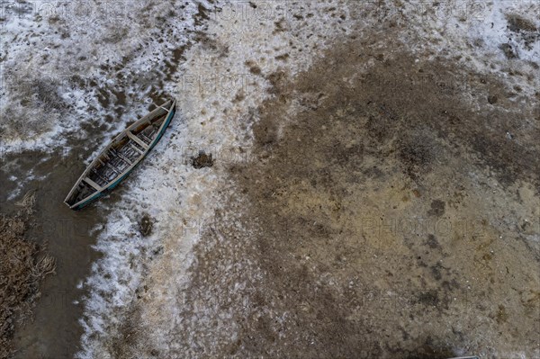 Aerial of the salty grounds of the Aral lake