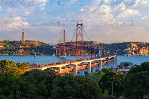 View of Lisbon view from Miradouro do Bairro do Alvito tourist viewpoint of Tagus river