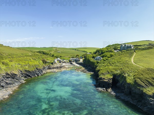 Aerial view of the hamlet of Port Quin near Port Isaac