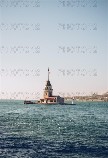 Maidens Tower located in the middle of Bosporus