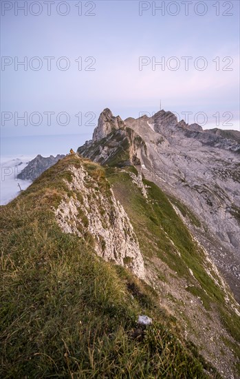 View of the summit of Saentis and Lisengrat at sunrise