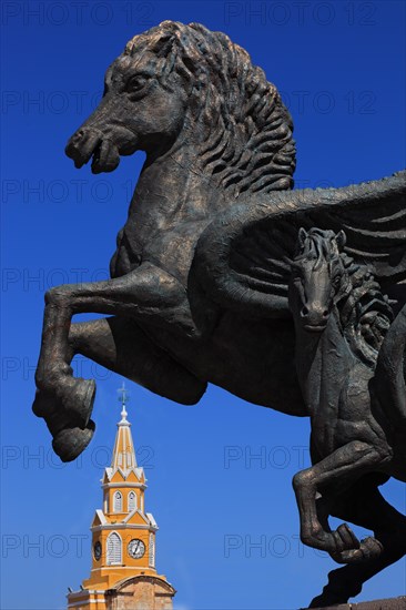 Puerta del Reloj Tower and Horse Statue Monumento a los Pagasos