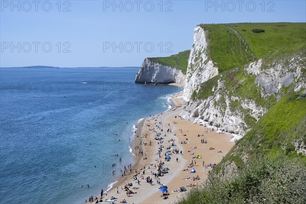 Bathing Beach on the South of England Chalk Coast at Durdledoor