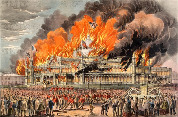 Fire of the New York Crystal Palace. On 5 October 1858 during its use for the annual American Institute Fair