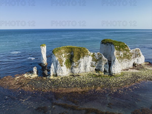 Aerial view of the chalk coast Old Harry Rocks