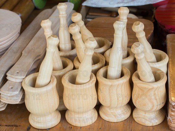 Wooden mortars and pestles as a traditional kitchenware