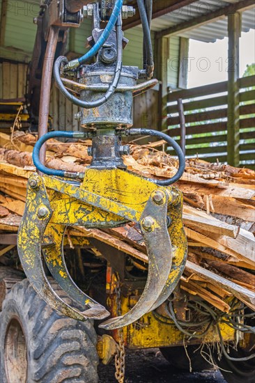 Forestry vehicle with a hydraulic Crane to lifting logs