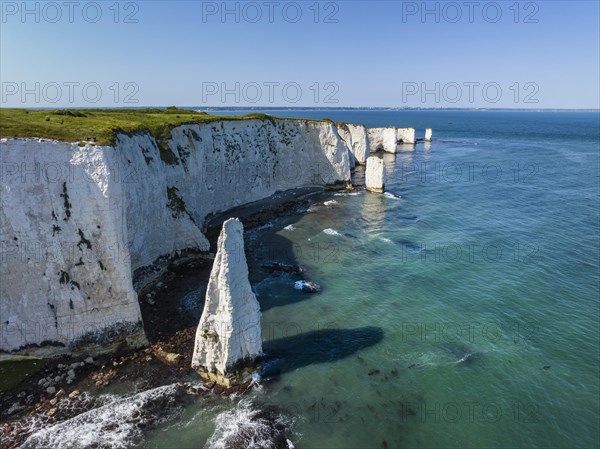 Aerial view of the chalk coast Old Harry Rocks