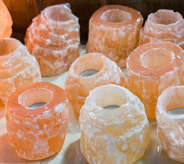 Himalayan salt lamp at the market ready to be sold