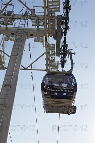 Teleferico de Gaia gondola lift on the idlers of a cable car support