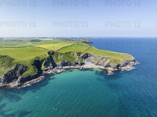 Aerial view of the coastline at Port Isaac