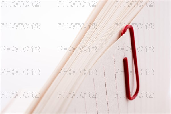 Colored paper clip on a checked notebook page