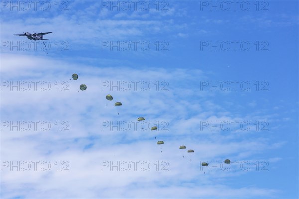 German Armed Forces parachutists during an exercise over Lake Constance