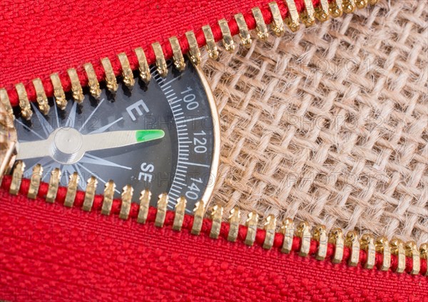 Compass is placed under a red zipper