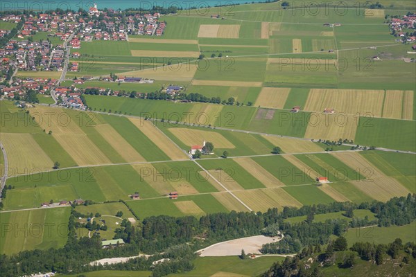 Panorama from the Tegelberg massif to the baroque church of St. Coloman