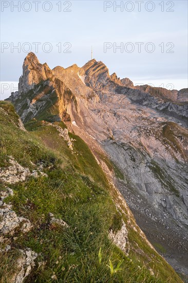 View of the summit of Saentis and Lisengrat at sunrise