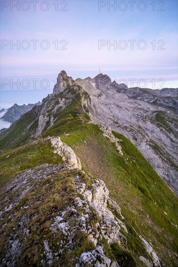 View of the summit of Saentis and Lisengrat at sunrise