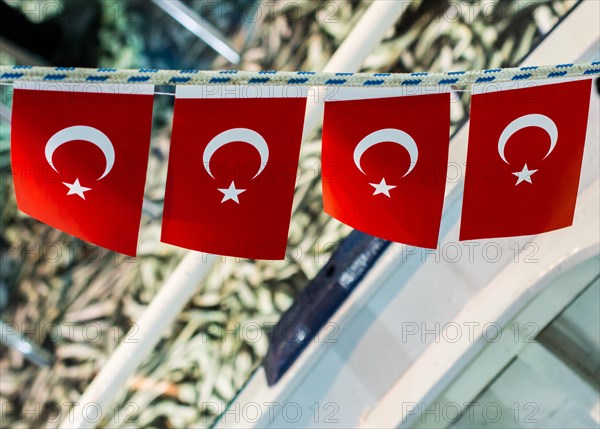 Turkish national flag in open air on a rope