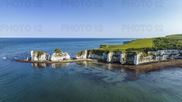 Aerial panorama of the chalk coast Old Harry Rocks