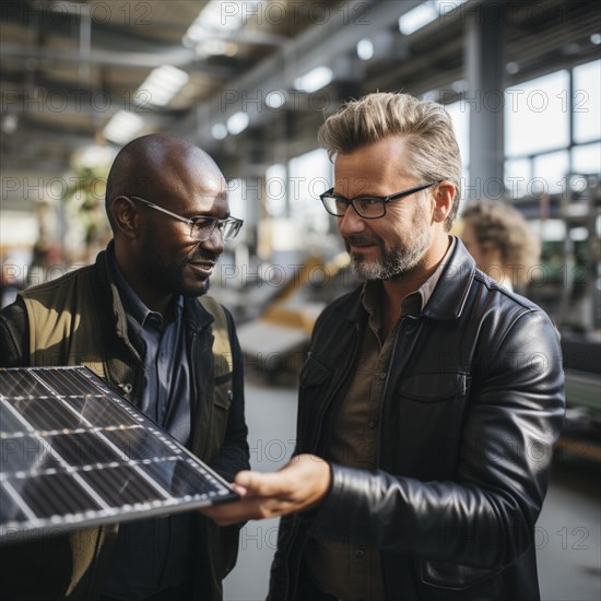 Engineer and businessman develop and discuss new solar panels
