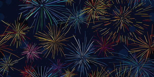 Decorative seamless pattern with colored fireworks