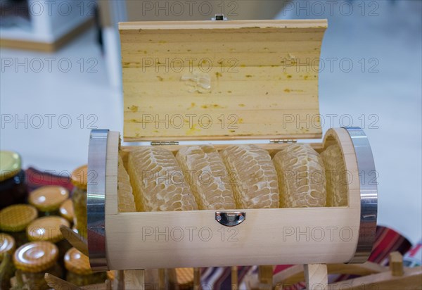 Sweet fresh honey in the sealed comb frame