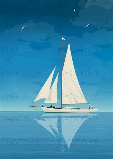 Sailing yacht on the open sea