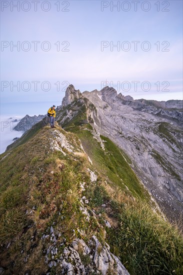 View of the summit of Saentis and Lisengrat at sunrise