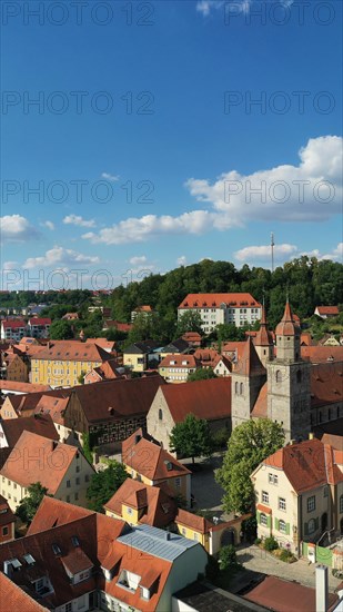 Aerial view of Feuchtwangen with a view of the historic centre of the old town. Feuchtwangen