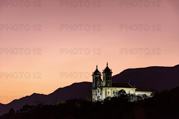 Historic baroque style church on top of the hill in Ouro Preto