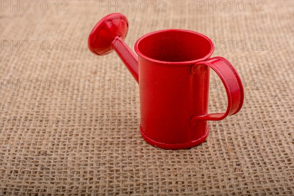 Watering can on a canvas background