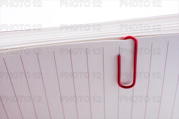 Colored paper clip on a checked notebook page