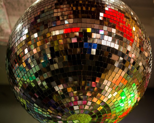 Disco ball with mirror pieces for dancing in a disco club