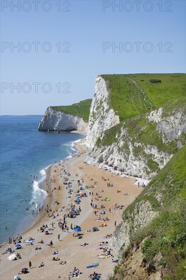 Bathing Beach on the South of England Chalk Coast at Durdledoor