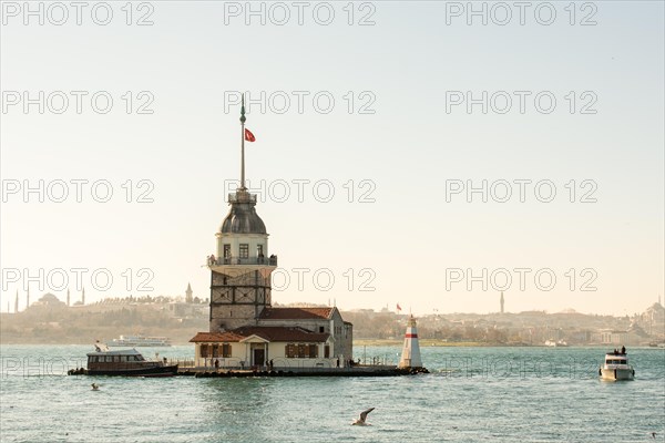 Maidens Tower located in the middle of Bosporus