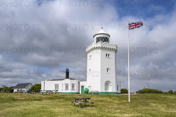 The South Foreland Lighthouse with English National Flag