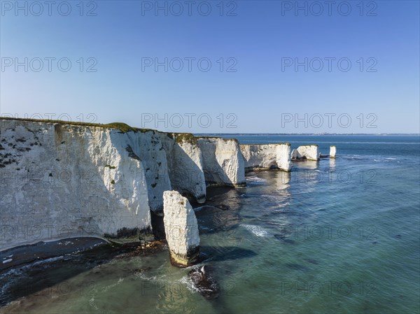 Aerial view of the chalk coast Old Harry Rocks