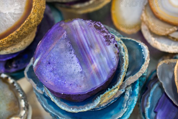 A cross section of Agate gemstone as natural mineral rock