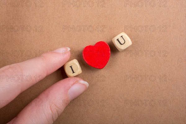 Phrase I Love You Made from Letter Cubes in in hand