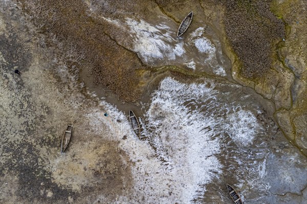 Aerial of the salty grounds of the Aral lake