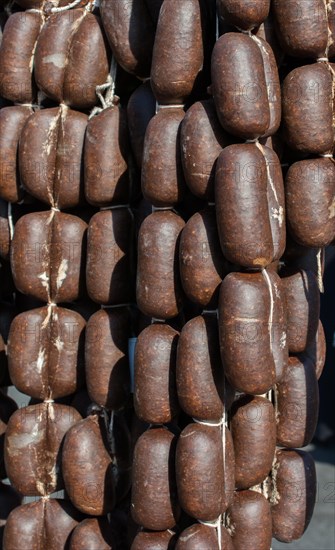 Traditional Turkish style dried sausages in view