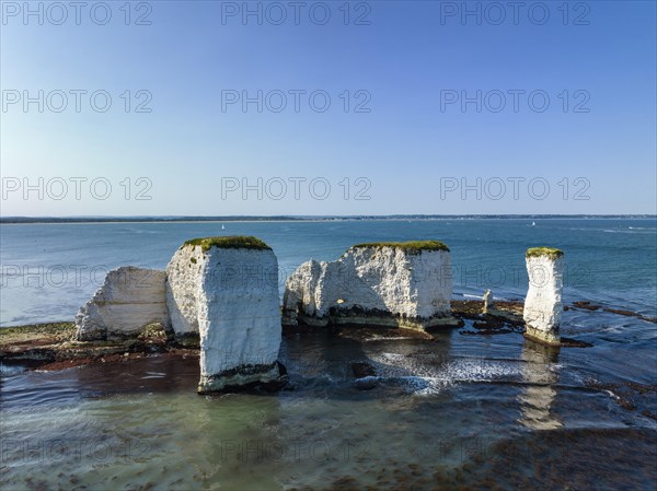 Aerial view of the chalk coast Old Harry Rocks